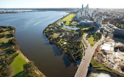 Aerial shot of East Perth and the Swan River