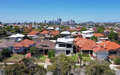 Aerial urban suburban cityscape landscape view in Perth Western Australia